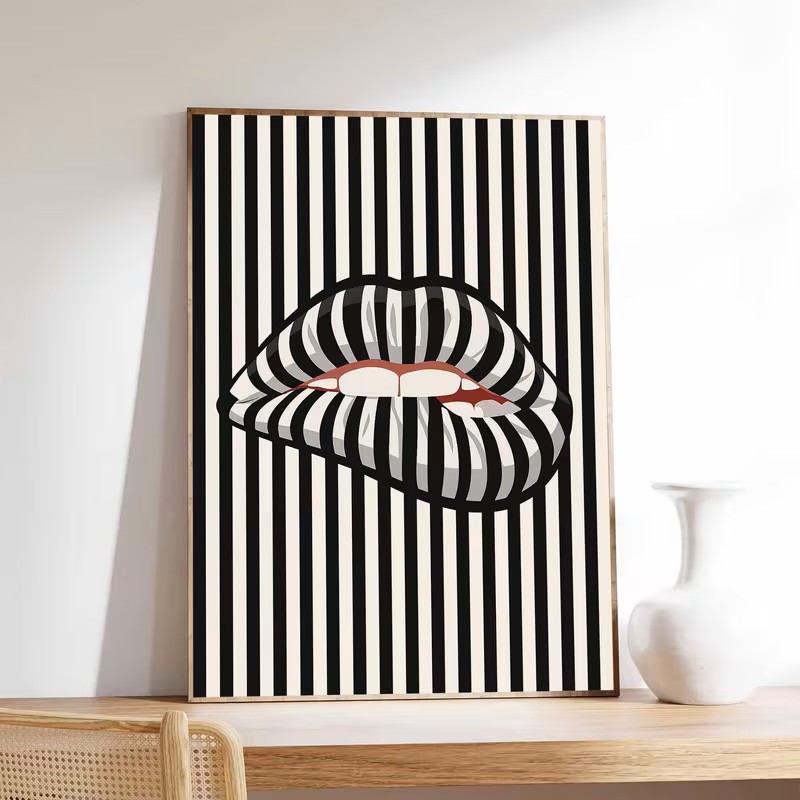 Interior Design Home - Simple and Abstract Striped Lip-shaped Canvas