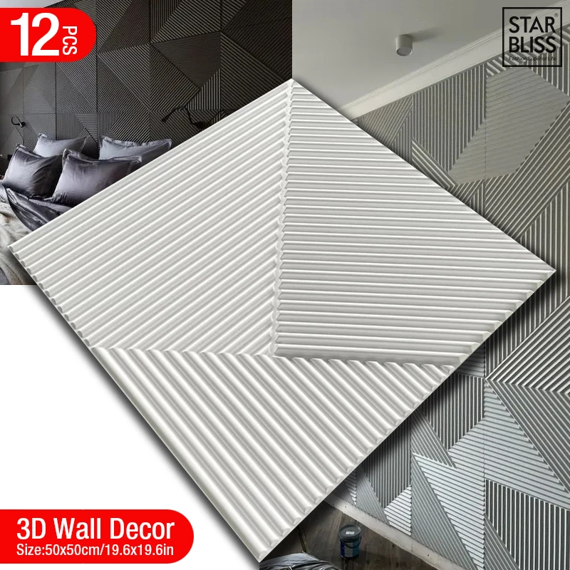 Wall Panel 3D Texture - 12pcs 50cm 3D wall decor Wood